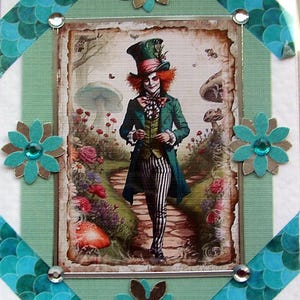 Alice au pays des merveilles - Chapelier fou - carte de découpage 3D fabriquée à la main, vierge (2773), carte d'anniversaire, carte de fée, carte en couches, carte fantastique
