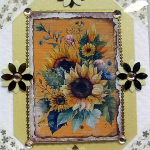 Fleur de tournesol jaune, carte de découpage fabriquée à la main, vierge pour toutes les occasions (2758), carte superposée, carte de rétablissement, carte d'anniversaire, carte de fleurs