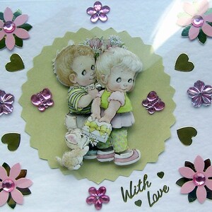 Handgemaakte 3D-wenskaart voor decoupage "With Love" (2858), verjaardagskaart, gelaagde kaart, liefde, romantisch, date night, vriendje, verkering