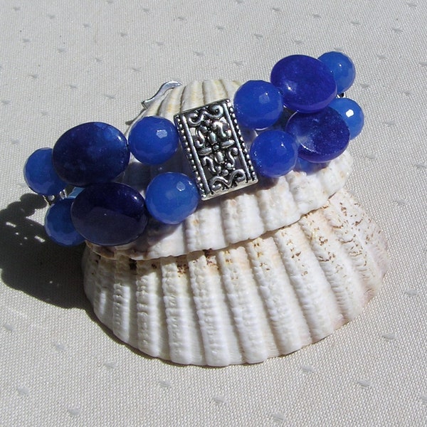 Natural Blue Sapphire, Blue Jade & Aragonite Gemstone Bracelet "Blue Aimie", Blue Bracelet,  Chakra Bracelet, Prosperity, Handmade, Calming