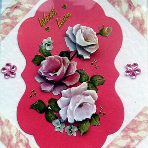 Fleur rose rose, carte de voeux de découpage 3D fabriquée à la main, avec amour (2776)), carte à superpositions, carte de rétablissement, carte d'anniversaire, carte de fleurs