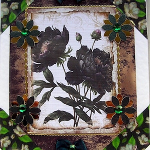 Fleur de chrysanthème noire gothique, carte de voeux de découpage fabriquée à la main, carte multicouche vierge (2854), carte de rétablissement, carte d'anniversaire, sympathie