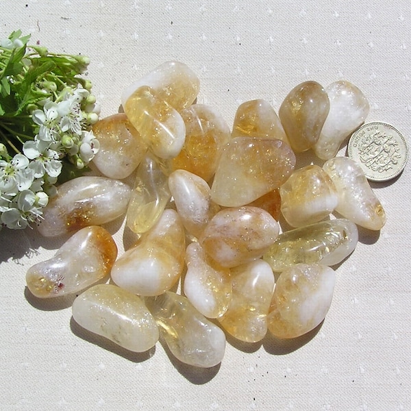 10 Citrine (Quartz) Crystal Polished Tumblestones, Yellow Crystals, Chakra Crystals, Meditation Stone, Crystal Collection, Quartz Crystals