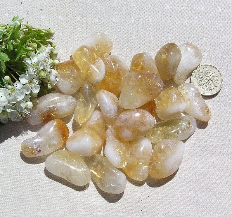 10 Citrine Quartz Crystal Polished Tumblestones, Yellow Crystals, Chakra Crystals, Meditation Stone, Crystal Collection, Quartz Crystals image 1