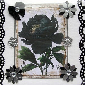 Fleur de chrysanthème noire en éclosion, carte de voeux de découpage fabriquée à la main, carte à superpositions vierge (2839), carte de rétablissement, carte d'anniversaire, sympathie