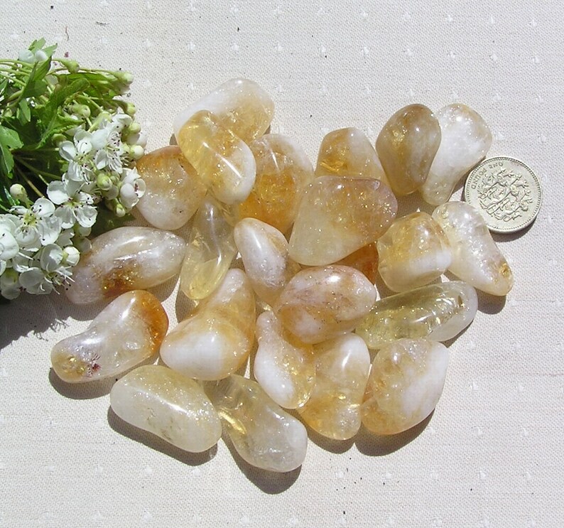 10 Citrine Quartz Crystal Polished Tumblestones, Yellow Crystals, Chakra Crystals, Meditation Stone, Crystal Collection, Quartz Crystals image 5