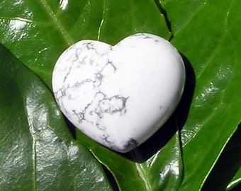 White Howlite Solid Gemstone Puffy Heart - 40mm, Chakra Crystal, Love Heart, Meditation Stone, Worry Bead, White Gemstone Heart