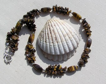 Gold Tiger Eye Crystal Gemstone Chunky Statement Necklace "Autumn Gold" Chakra Necklace, Gold Necklace, Leo Necklace, Protective Necklace