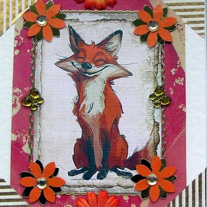 Volpe sorridente e felice - Biglietto d'auguri in decoupage fatto a mano - Vuoto per ogni occasione (2868) Animali, Natura, Biglietto di compleanno, Fauna selvatica, Bosco