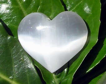Clear Selenite Solid Gemstone Puffy Heart - 45mm , Chakra Crystal, Love Heart, Meditation Stone, Worry Bead, White Gemstone Heart