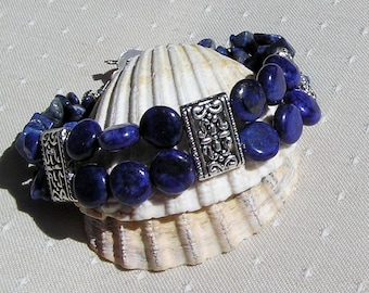 Blue Lapis Lazuli Crystal Gemstone Bracelet "Blue Velvet, Lapis Lazuli Bracelet, Chakra Bracelet, Blue Bracelet, Summer Bracelet