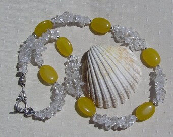 Clear Quartz & Yellow Jade Crystal Gemstone Chunky Statement Necklace "Daisy" Jade Necklace, Libra Necklace, Yellow Necklace, Chakra Necklac