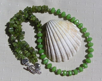 Green Peridot Crystal Gemstone Statement Necklace "Forest Falls" Peridot Necklace, Green Necklace, Chakra Necklace, Summer Necklace