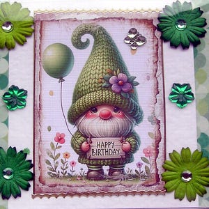 Lächelnder Wichtel Hand gefertigte Decoupage-Grußkarte, alles Gute zum Geburtstag (2829), Geburtstagskarte, Märchenkarte, Karte, Oma