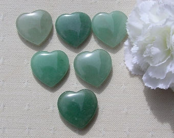 6 Green Aventurine Solid Gemstone Puffy Polished Hearts - 20mm - Chakra - Reiki - Grid, Love Heart, Meditation Stone, Worry Bead, PalmStone