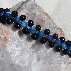 Black Onyx & Blue Jade Crystal Gemstone Woven Beaded Bracelet Neptune, Chakra Bracelet, Black Bracelet, Blue Bracelet, Woven Bracelet image 3