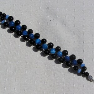 Black Onyx & Blue Jade Crystal Gemstone Woven Beaded Bracelet Neptune, Chakra Bracelet, Black Bracelet, Blue Bracelet, Woven Bracelet image 4