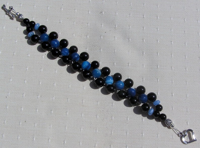 Black Onyx & Blue Jade Crystal Gemstone Woven Beaded Bracelet Neptune, Chakra Bracelet, Black Bracelet, Blue Bracelet, Woven Bracelet image 4