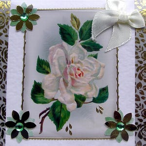 Fleur de rose blanche, carte de voeux de découpage fabriquée à la main, carte multicouche vierge (2816), carte de rétablissement, carte d'anniversaire, anniversaire de sympathie