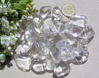 10 Clear Quartz Crystal Polished Tumblestones, Crystal collection, Chakra Crystals, Meditation stone, Worry Stone, Rock Crystal, Healing