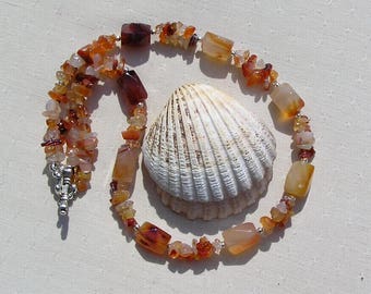 Orange Carnelian Crystal Gemstone Chunky Statement Necklace "Valour", Chakra Necklace, Carnelian Necklace, Orange Necklace, Leo Necklace