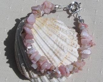 Pink Opal Crystal Gemstone Chakra Beaded Bracelet "Ophelia", Opal Bracelet, Pink Bracelet, Chakra Bracelet, Good Luck Bracelet, Mystical