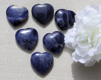 6 Blue Sodalite Solid Gemstone Puffy Polished Hearts - 20mm - Chakra - Craft - Reiki - Grid, Love Heart, Meditation Stone, Worry Bead