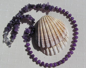 Purple Jade & Amethyst Gemstone Statement Necklace "Violet Cascade", Amethyst Necklace, Chakra Necklace, Purple Necklace, Jade Necklace