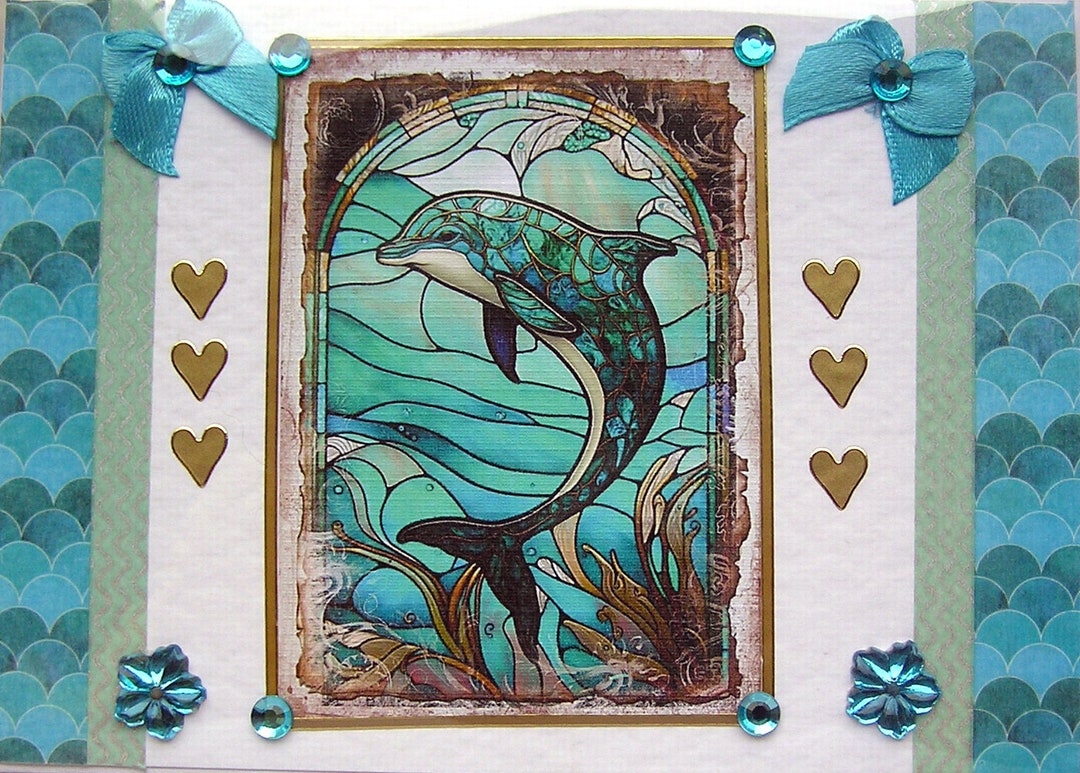Dolphin Hand Crafted Decoupage Greeting Card Blank for Any Occasion ...