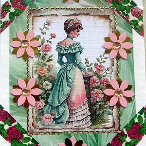 Viktorianische Dame in Abendkleidung handgefertigt, Decoupage, Grußkarte blanko (2781), Geburtstagskarte, Layered Card, Love, Romantisch, Party