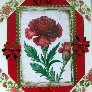 Oeillets rouges en fleurs, carte de voeux de découpage fabriquée à la main, carte multicouche vierge (2813), carte de rétablissement, carte d'anniversaire, sympathie