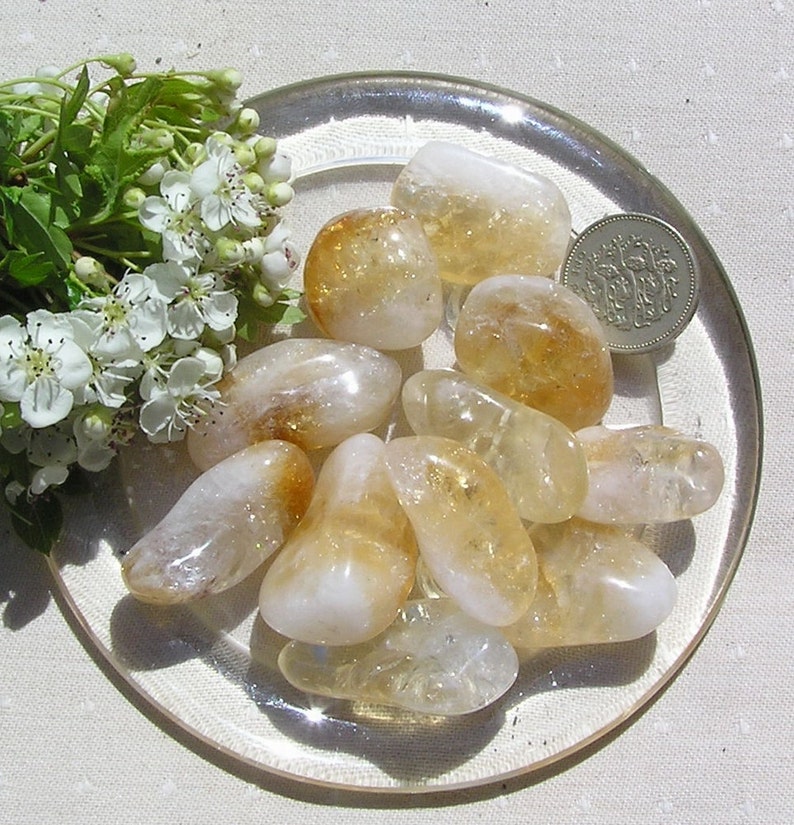 10 Citrine Quartz Crystal Polished Tumblestones, Yellow Crystals, Chakra Crystals, Meditation Stone, Crystal Collection, Quartz Crystals image 2