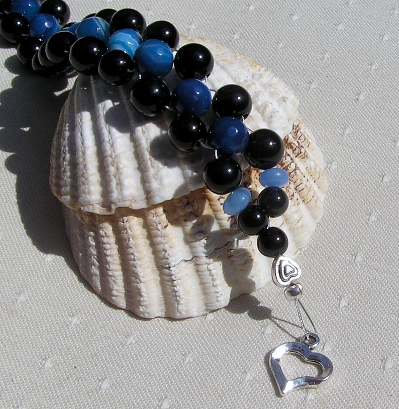 Black Onyx & Blue Jade Crystal Gemstone Woven Beaded Bracelet Neptune, Chakra Bracelet, Black Bracelet, Blue Bracelet, Woven Bracelet image 6