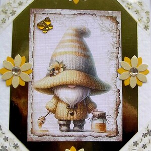 Honigzwerg - Handgefertigte Decoupage Grußkarte, Blanko für jeden Anlass (2681), Geburtstagskarte, Märchenkarte, Märchenkarte, Fantasykarte