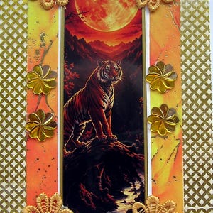 Hand Crafted Wild Tiger Animal Decoupage Greeting Card - Blank Inside (3416) Birthday