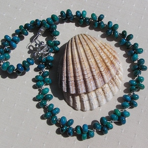 Teal Chrysocolla Crystal Gemstone Chakra Statement Necklace &quot;Sargasso&quot;, Chakra Necklace, Chrysocolla Necklace, Green Necklace, Artisan