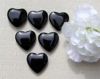 6 Black Obsidian Solid Gemstone Puffy Polished Hearts - 20mm - Chakra - Reiki - Grid, Love Heart, Meditation Stone, Worry Bead, PalmStone