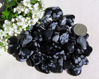 10 Snowflake Obsidian Crystal Tumblestones, Crystal Collection, Chakra Crystals, Reiki Crystals, Black Tumblestones, Meditation Stone