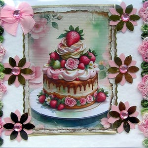 Gâteau gateau crème aux fraises - carte de découpage fabriquée à la main « vierge pour toute occasion » (2859), carte d'anniversaire, carte en couches, anniversaire, pique-nique