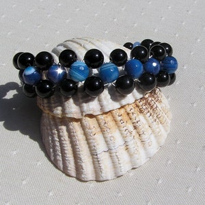 Black Onyx & Blue Jade Crystal Gemstone Woven Beaded Bracelet Neptune, Chakra Bracelet, Black Bracelet, Blue Bracelet, Woven Bracelet image 7