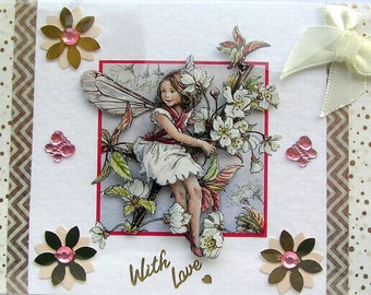 Fairy - Hand Crafted 3D Decoupage Card, With Love (2580), Birthday Card, Fairy Card, Layered Card, Fantasy Card, Sister Card