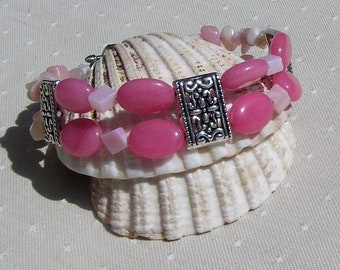 SALE - Pink Morganite & Pink Opal Gemstone Beaded Bracelet "Mimosa Dew", Opal Bracelet, Pink Bracelet, Chakra Bracelet, Morganite Bracelet