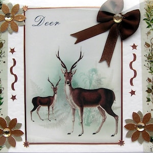 Ciervo, ciervo silvestre del bosque - Tarjeta de decoupage hecha a mano - En blanco para cualquier ocasión (2837) Animales, Naturaleza, Día del Padre, Día de la Madre, Jardín