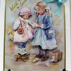 Handgefertigte 3D-Decoupage-Grußkarte - mit Liebe "Sisters" (2809) Geburtstagskarte, Schwesterkarte, beste Freundin Karte, Layered-Karte."
