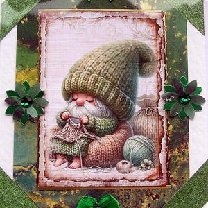 Carte de voeux de découpage fabriquée à la main avec un gnome, vierge pour toutes les occasions (2819), carte d'anniversaire, carte de fée, carte à superpositions grand-mère