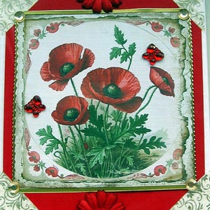 Fleurs de pavot rouge, carte de voeux de découpage fabriquée à la main, carte multicouche vierge (2850), carte de rétablissement, carte d'anniversaire, anniversaire de sympathie
