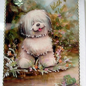 Pastor inglés antiguo - Tarjeta de felicitación 3D con decoupage hecha a mano - Con amor (2796), Animal, Naturaleza, Tarjeta de cumpleaños, Mascota, Cachorro, Rescate, Perro