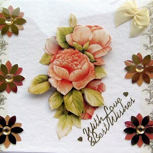 Fleur rose abricot, carte de voeux de découpage 3D fabriquée à la main, avec amour (2787)), carte à superpositions, carte de rétablissement, carte d'anniversaire, carte de fleurs