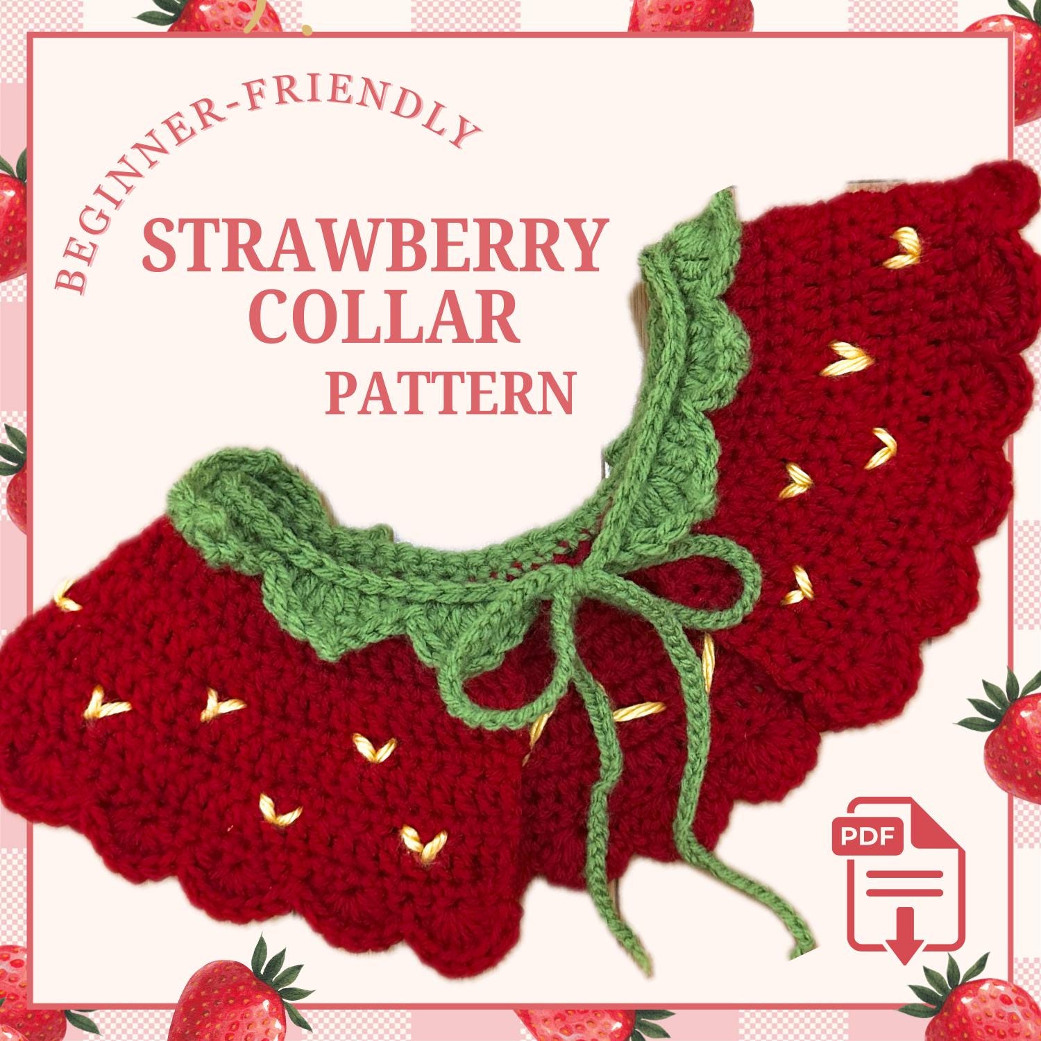 31 Crochet Collar Patterns with Spider Web, Lace, and Strawberry Styles 5 Strawberry Collar whimsical
