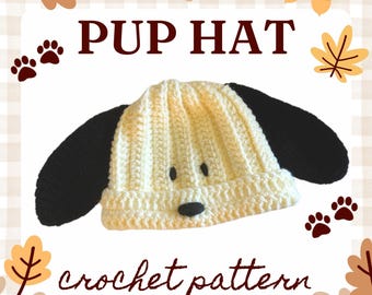 Padrão de crochê em PDF para chapéu de cachorrinho, divertido, outonal, artesanato artístico.
